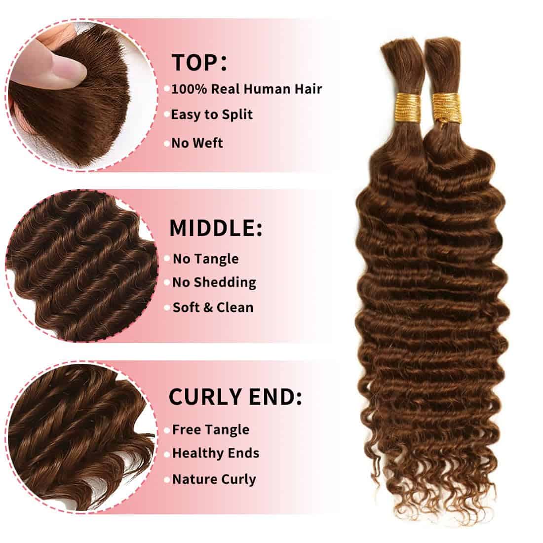 Cabello de Trenzado Humano Color Chocolate Marrón para - Imagen 3