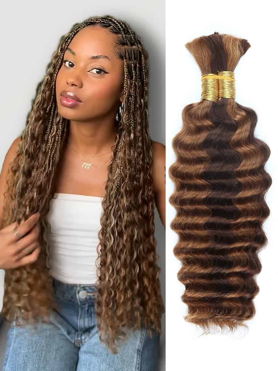 4/30 Bronce Oro Cabello Trenzado Humano Onda Profunda a