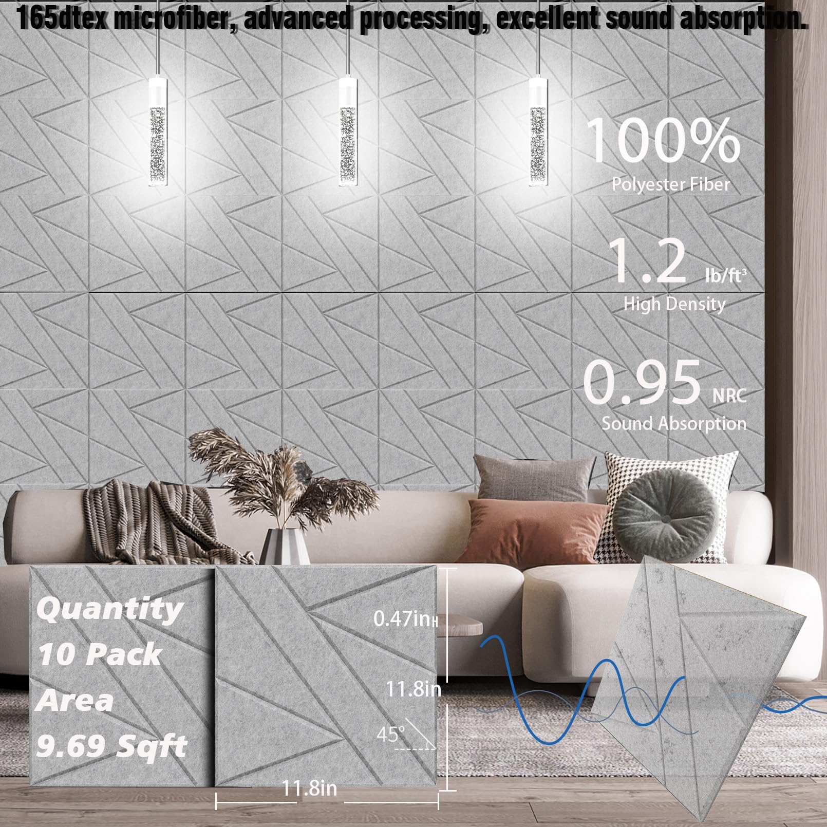 Paquete de 10 Paneles Acústicos Autoadhesivos (0.4" de - Imagen 4