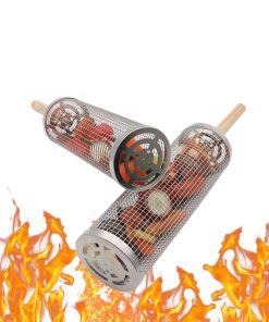 Cesta de Parrilla Giratoria con Mango de Madera -