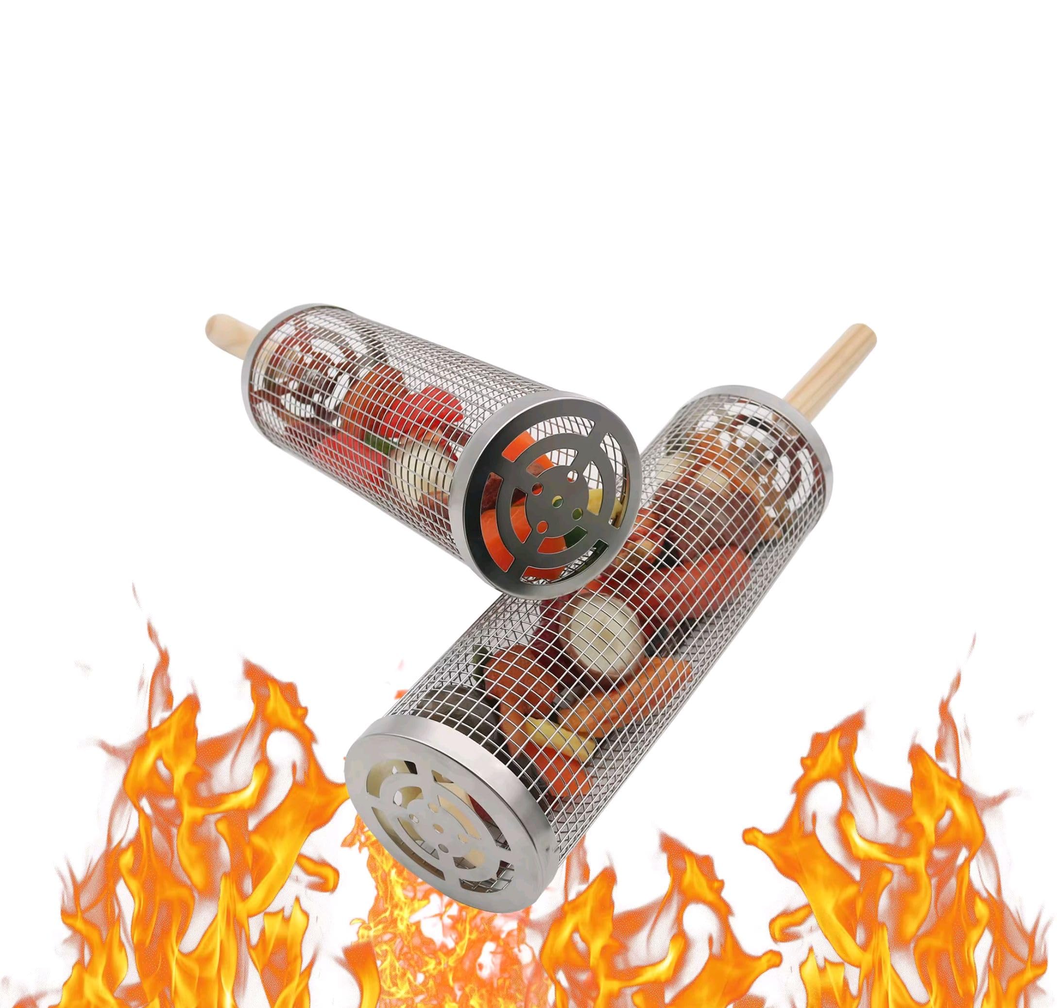 Cesta de Parrilla Giratoria con Mango de Madera -