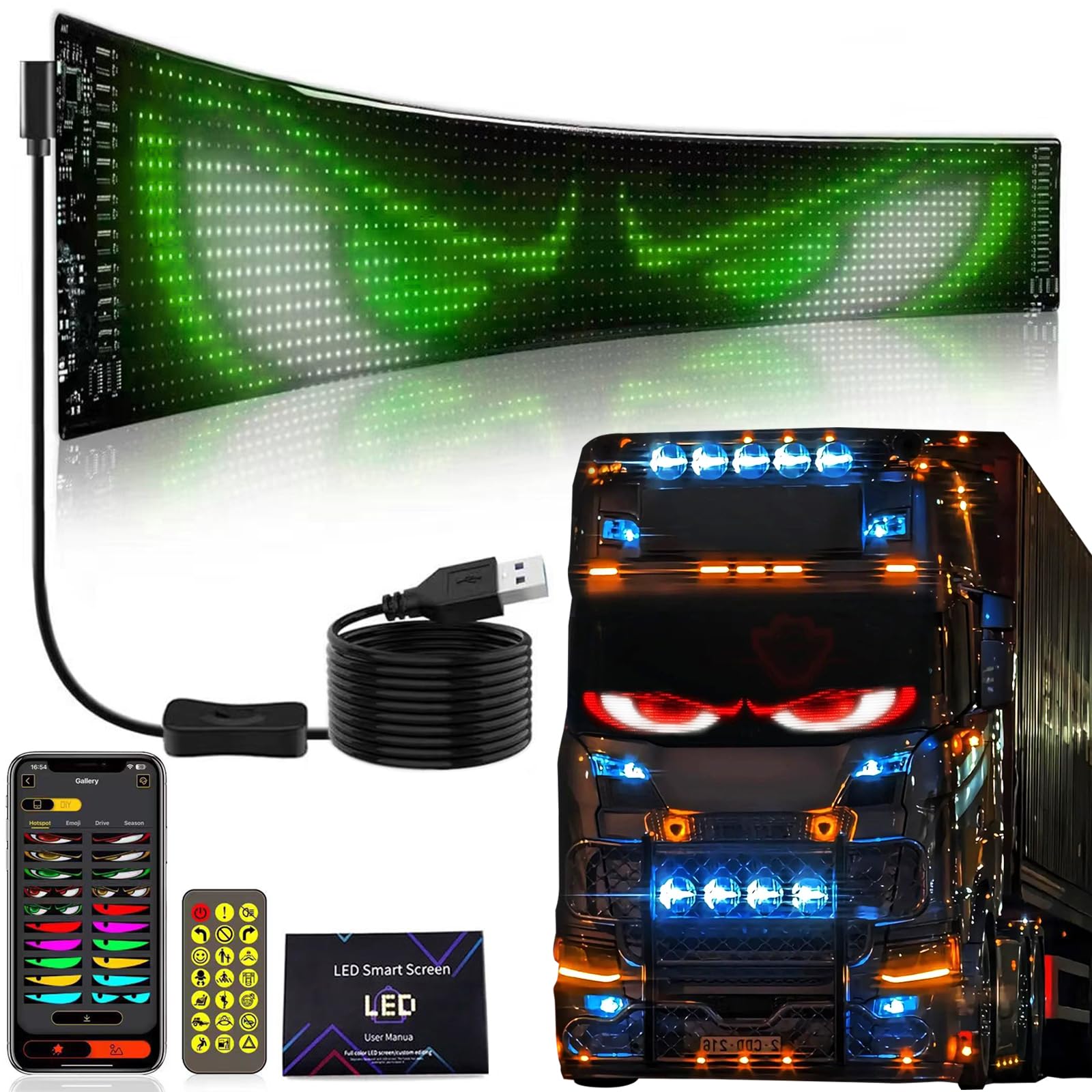 Pddolw Ojos del Diablo Luz para Autos, Pantalla LED