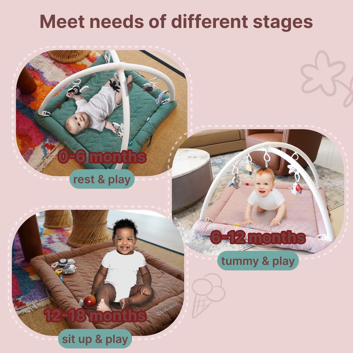 Gimnasio para Bebés CoocooBaby con 5 Juguetes -Mistyrose - Imagen 7