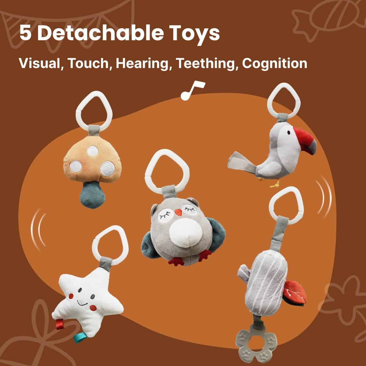 Gimnasio para Bebés CoocooBaby con 5 Juguetes -GoldenBrown - Imagen 3