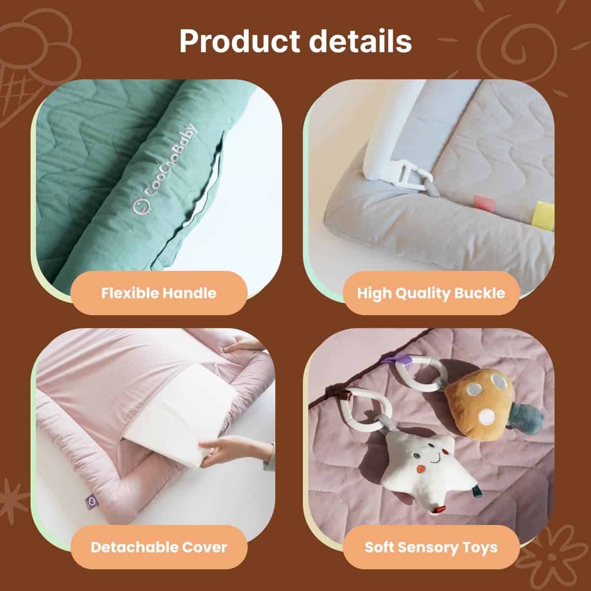 Gimnasio para Bebés CoocooBaby con 5 Juguetes -GoldenBrown - Imagen 8
