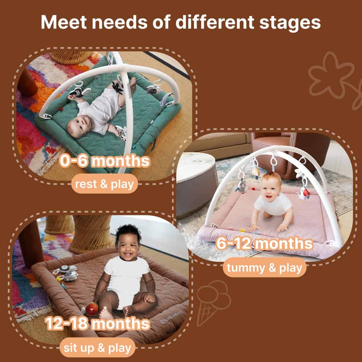 Gimnasio para Bebés CoocooBaby con 5 Juguetes -GoldenBrown - Imagen 5