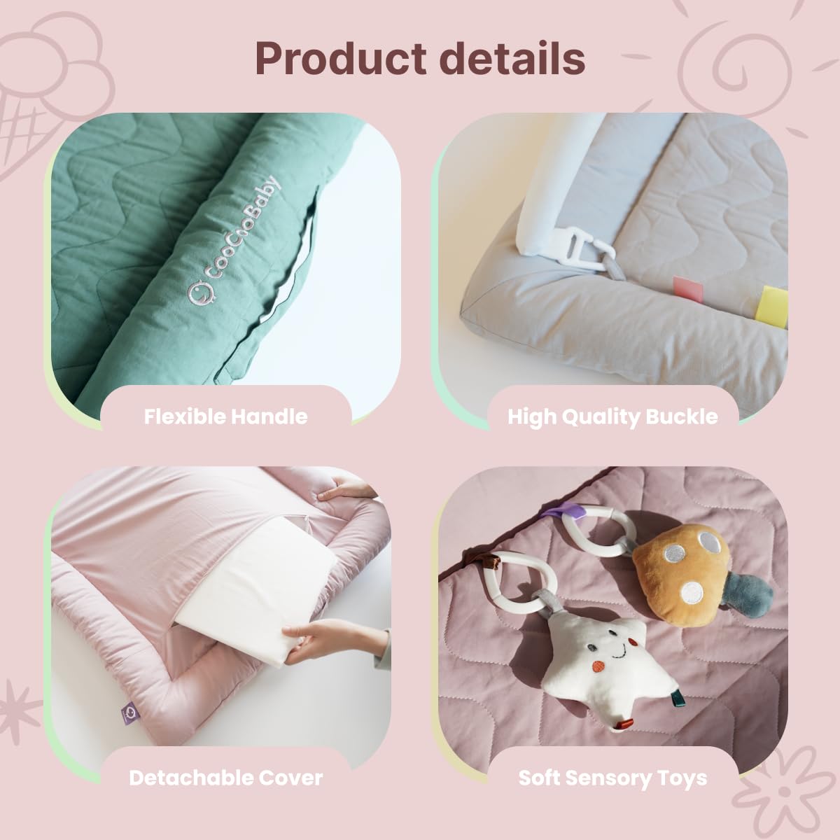 Gimnasio para Bebés CoocooBaby con 5 Juguetes -Mistyrose - Imagen 8