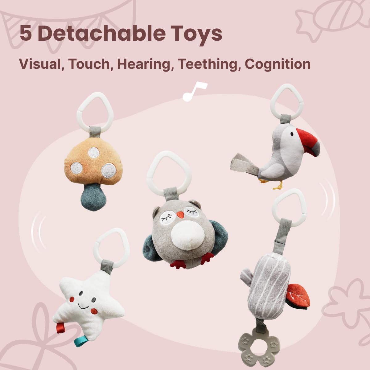 Gimnasio para Bebés CoocooBaby con 5 Juguetes -Mistyrose - Imagen 3