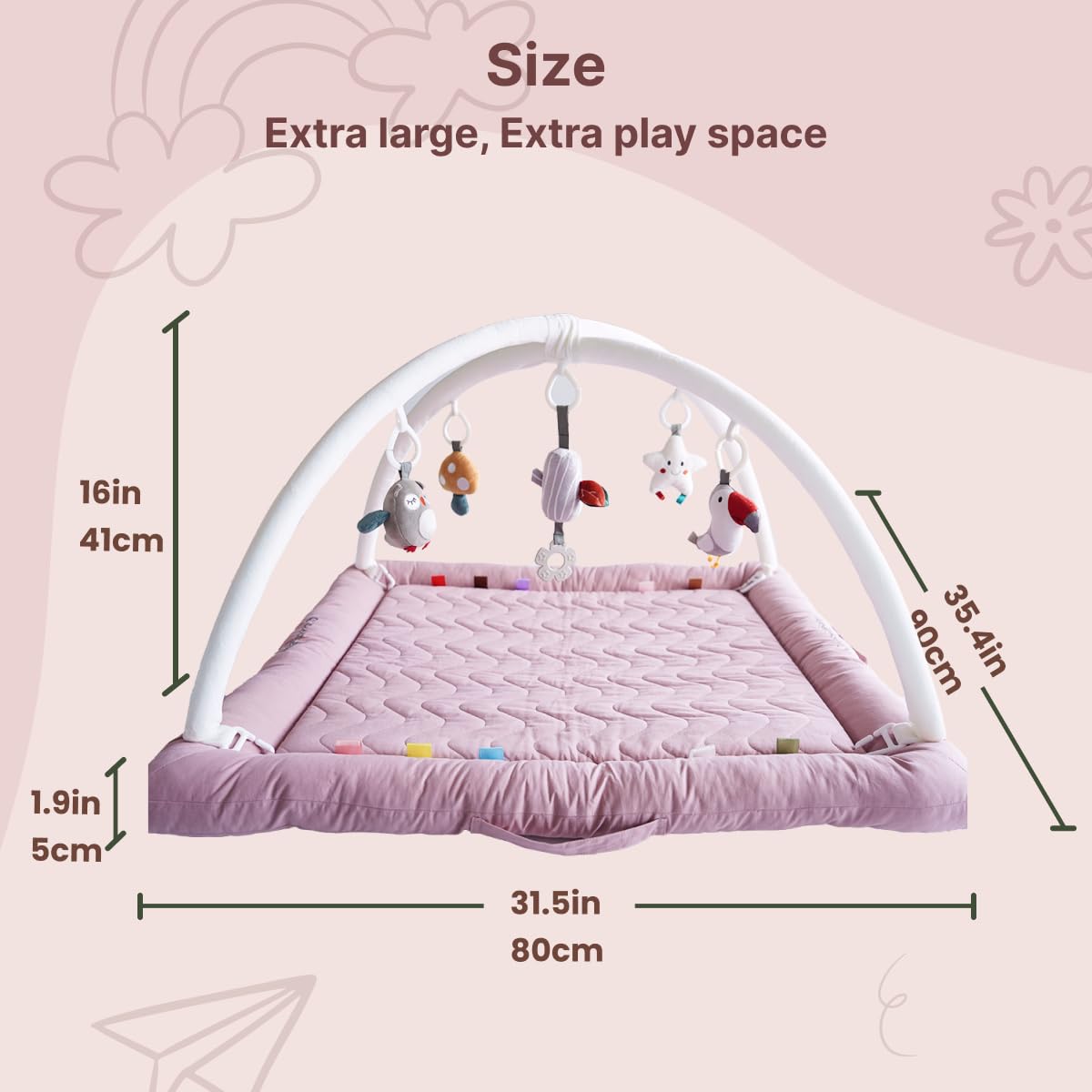 Gimnasio para Bebés CoocooBaby con 5 Juguetes -Mistyrose - Imagen 6