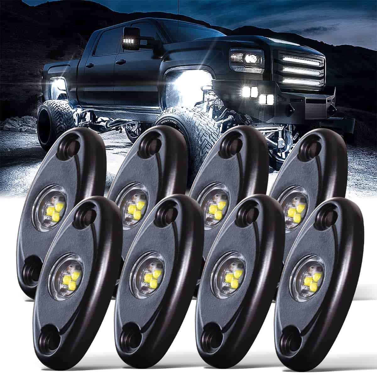 Luces LED Rock Blancas 8PCS para Camión Todo Terreno Coche