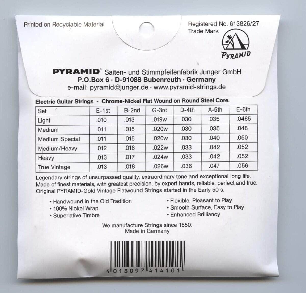 Cuerdas de guitarra eléctrica Pyramid Gold Chrome Nickel - Imagen 3