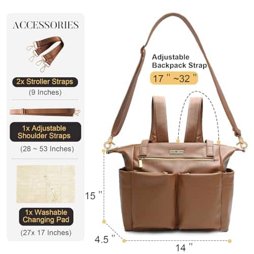 Bolso de pañales tote de cuero para mujeres con organizador - Imagen 6