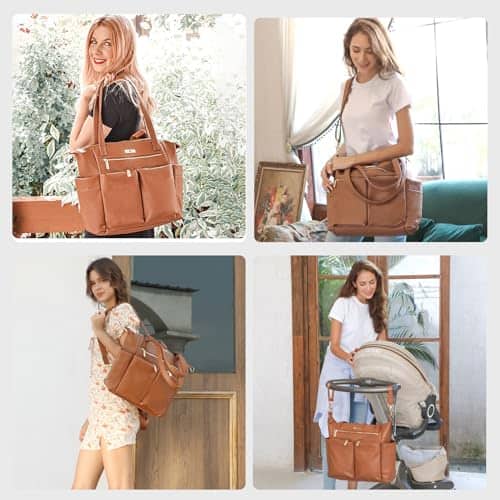 Bolso de pañales tote de cuero para mujeres con organizador - Imagen 7
