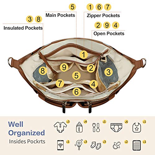 Bolso de pañales tote de cuero para mujeres con organizador - Imagen 4