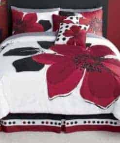 Juego de Ropa de Cama de 12 Piezas en Rojo Borgoña, Negro,