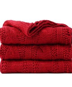 Battilo Manta de Punto Roja para Sofá, Súper Suave Cálido y