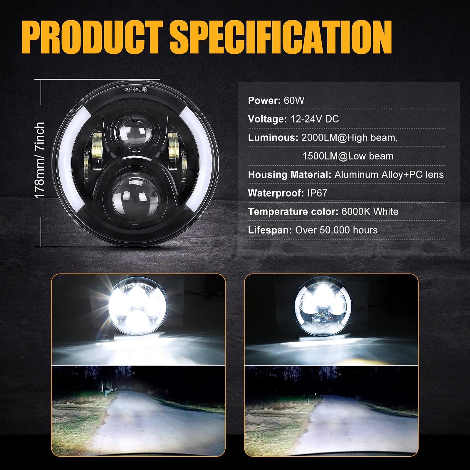 Faros LED de 7 pulgadas para motocicleta SUPAREE compatible - Imagen 5