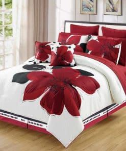 Set de Ropa de Cama de 10 Piezas Rojo Borgoña Blanco y
