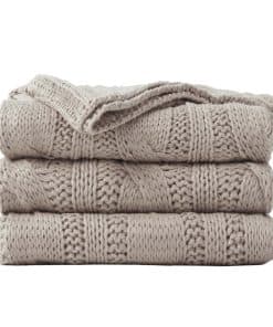 Manta de sofá Battilo color caqui, manta de punto de cable