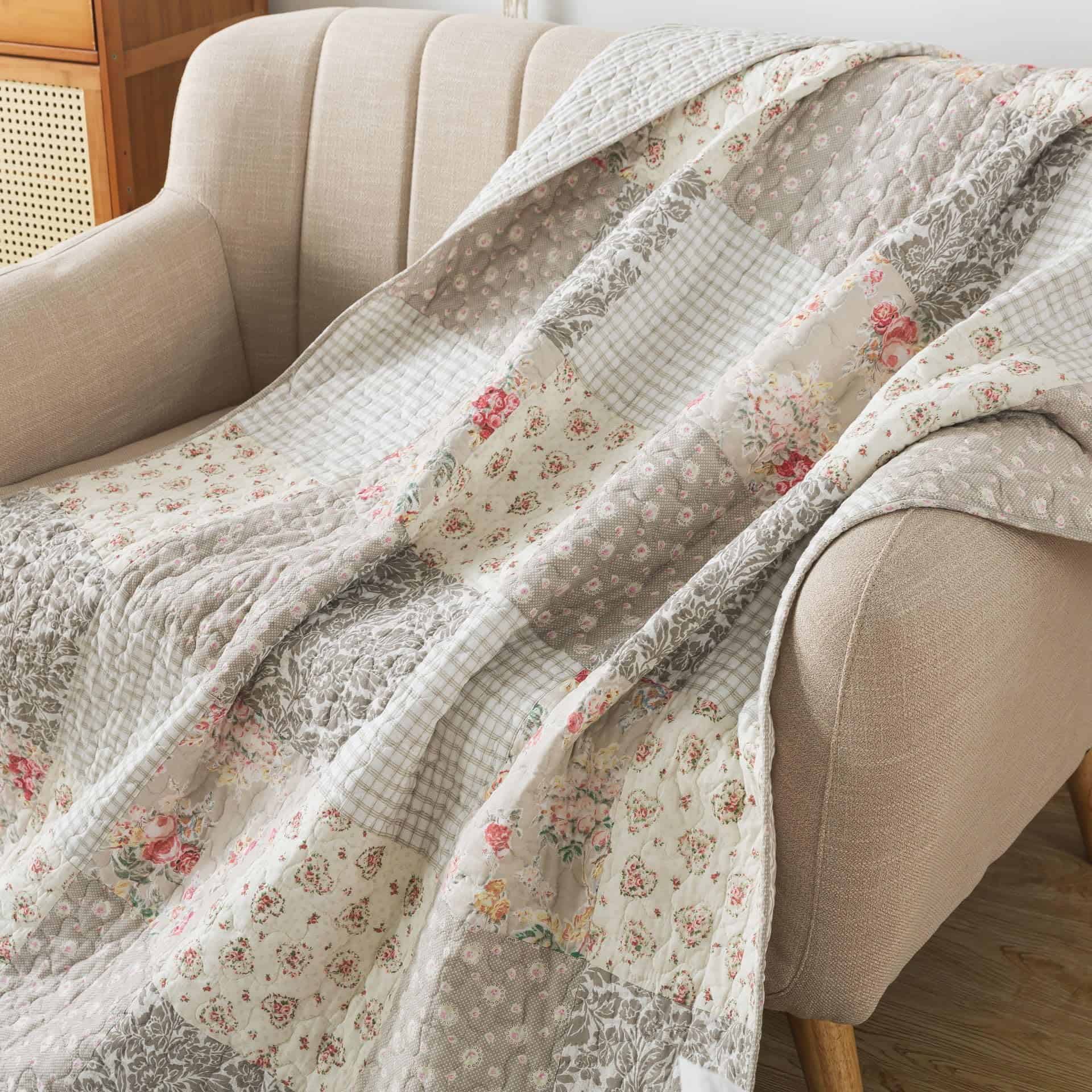 Manta de algodón acolchada SLPR, 50 "x 60" Colcha floral de - Imagen 6