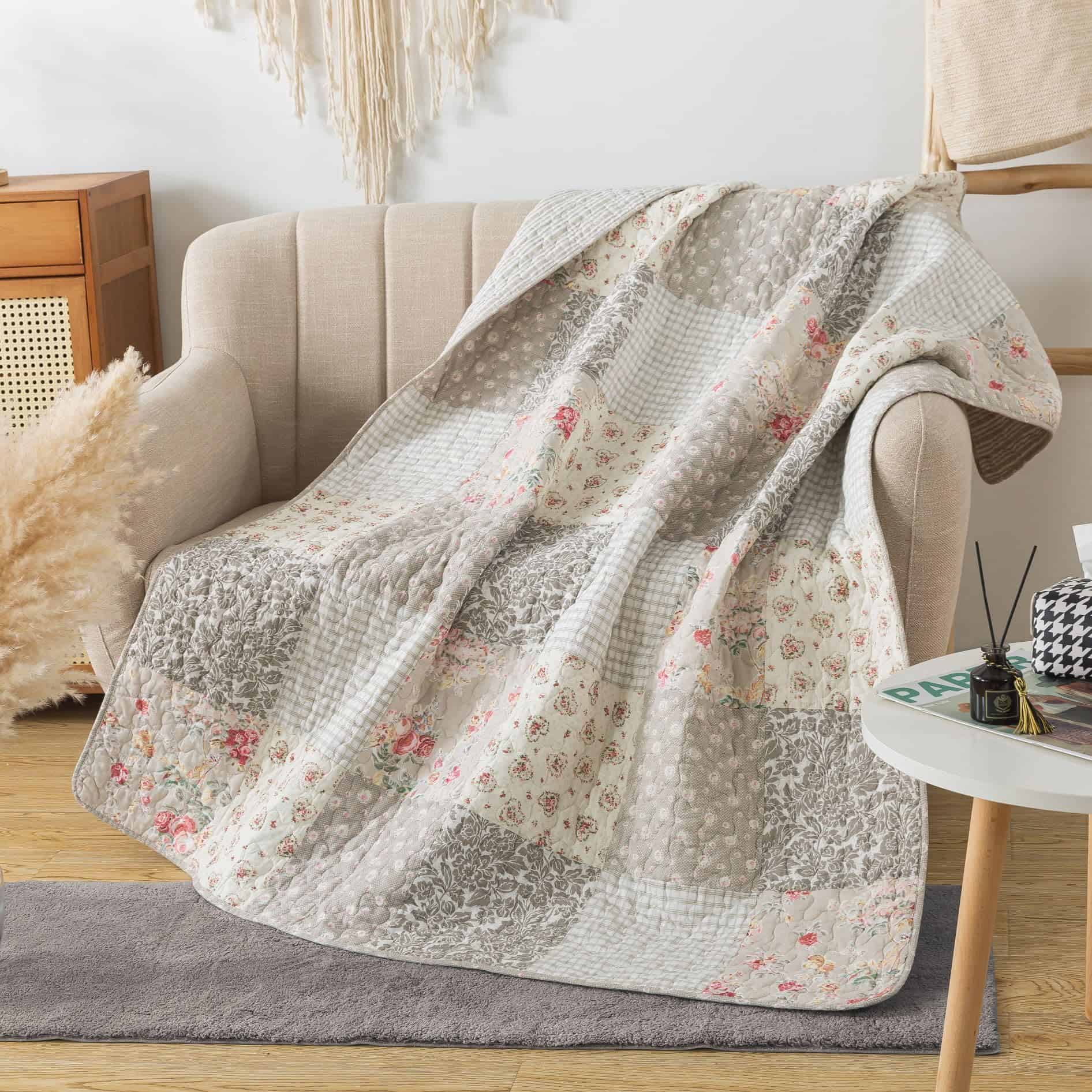 Manta de algodón acolchada SLPR, 50 "x 60" Colcha floral de - Imagen 5