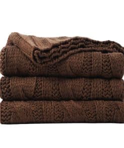 Mantas de Punto de Cable Marrón Battilo para Sofá, Súper