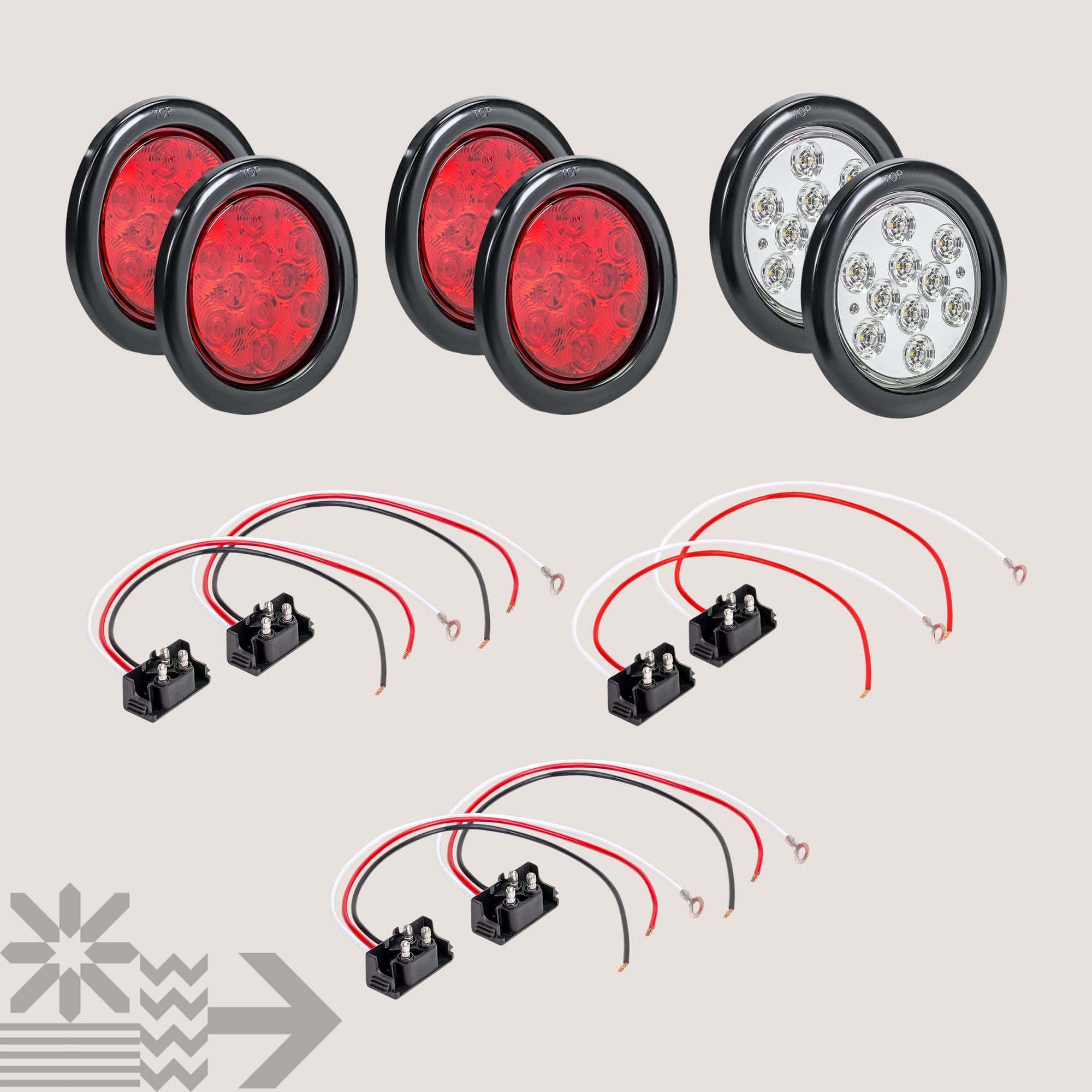 TRUE MODS 4 Red + 2 White 4" Round LED Trailer Tail Light - Imagen 9