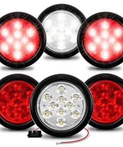 TRUE MODS 4 Red + 2 White 4" Round LED Trailer Tail Light