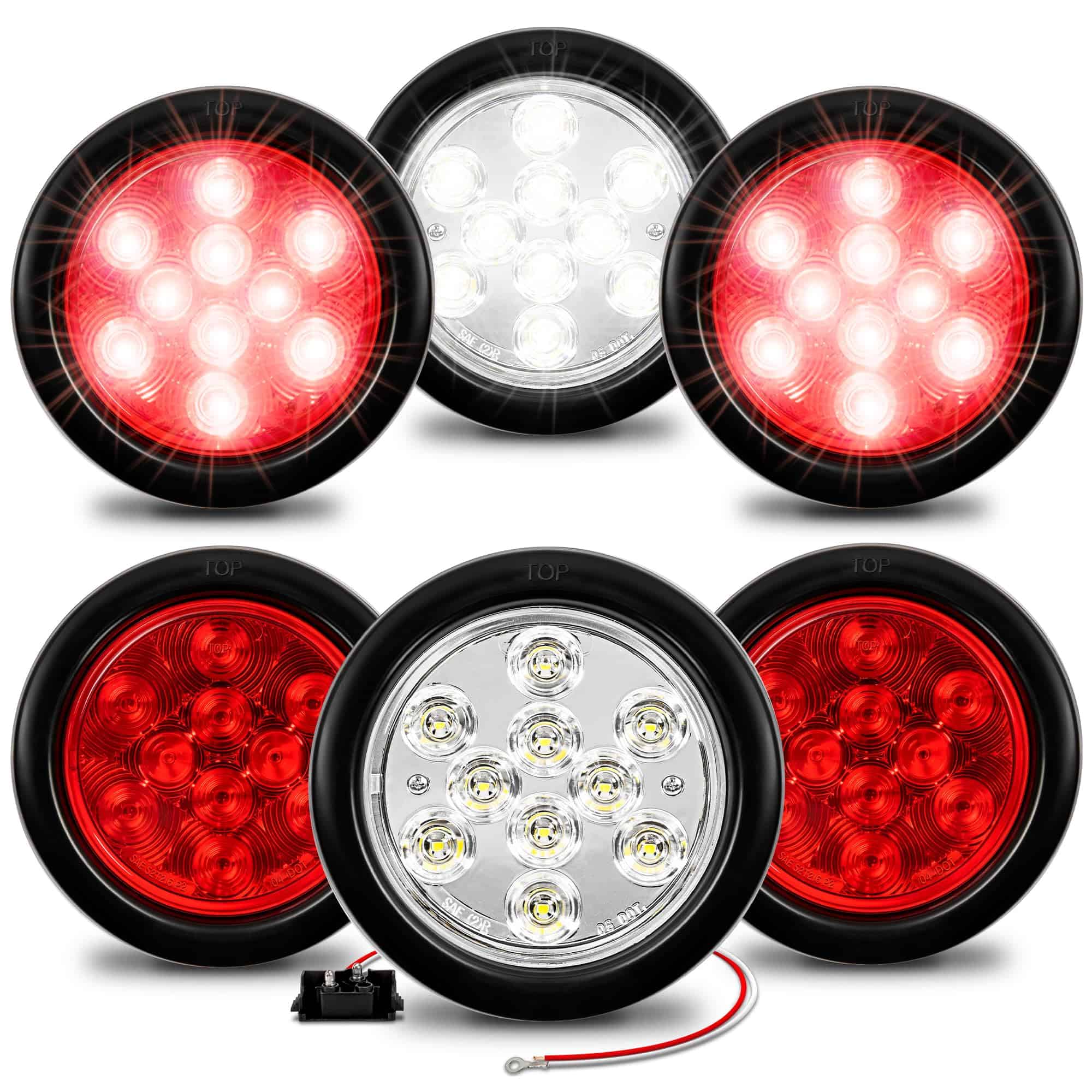 TRUE MODS 4 Red + 2 White 4" Round LED Trailer Tail Light