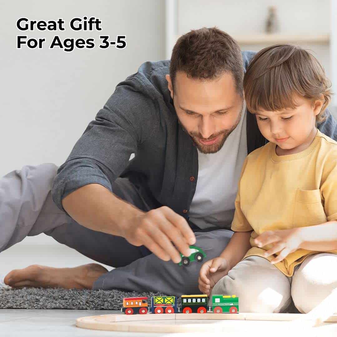 Set de Tren de Madera On Track USA de 100 Piezas Todo en - Imagen 6