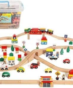 Set de Tren de Madera On Track USA de 100 Piezas Todo en