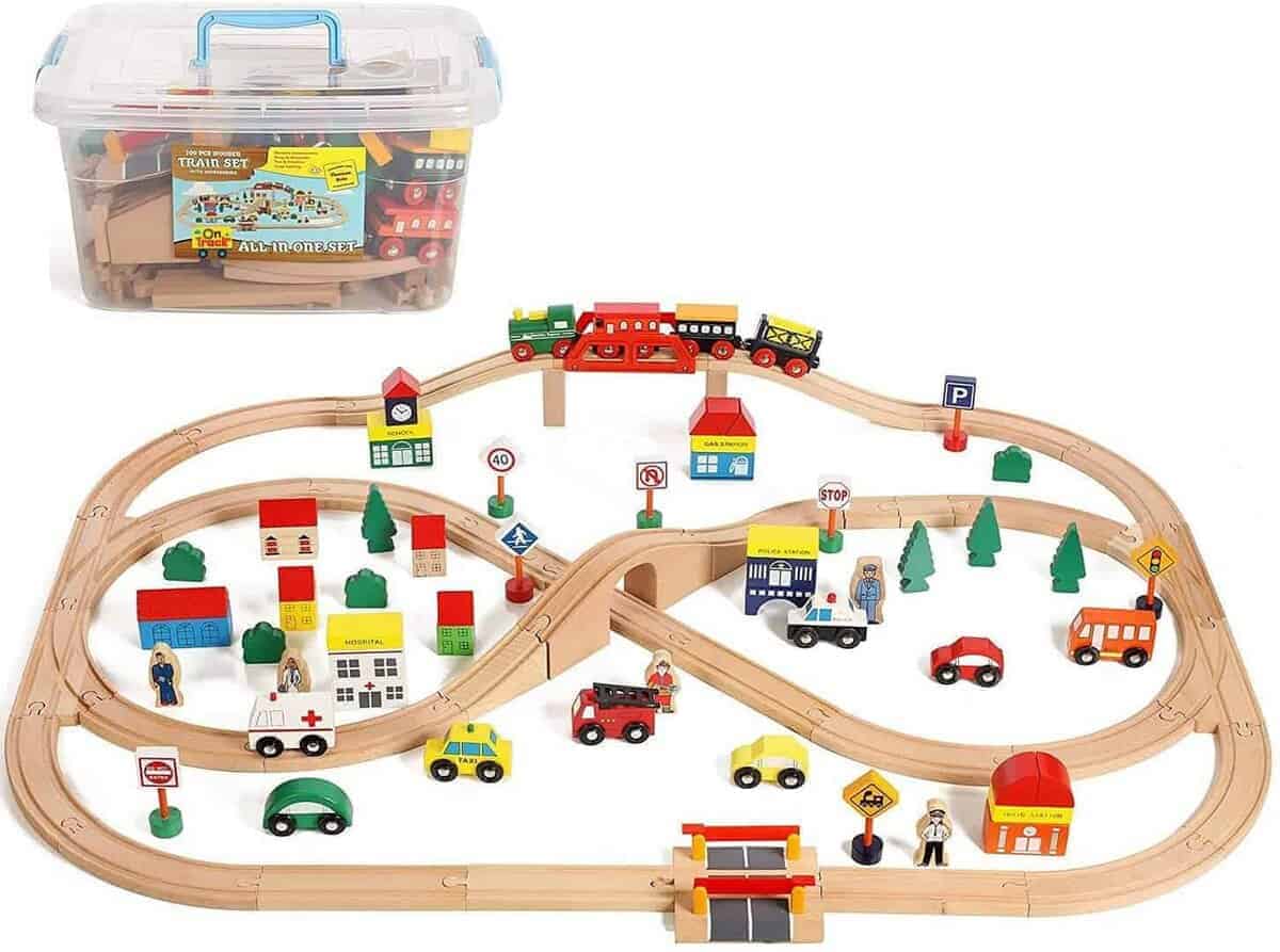 Set de Tren de Madera On Track USA de 100 Piezas Todo en