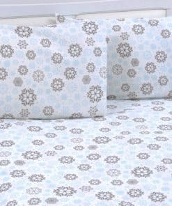 Juego de sábanas de franela de algodón -Azul, Gris Copos de