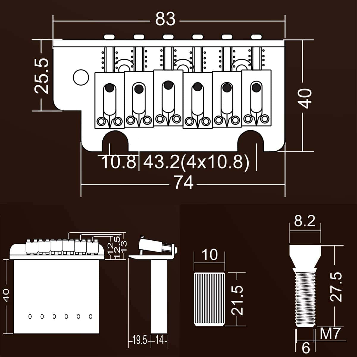 Puente Tremolo de Guitarra 2 Puntos ST estilo Strat KAISH - Imagen 3