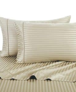 Juego de sábanas tamaño completo a rayas color beige de