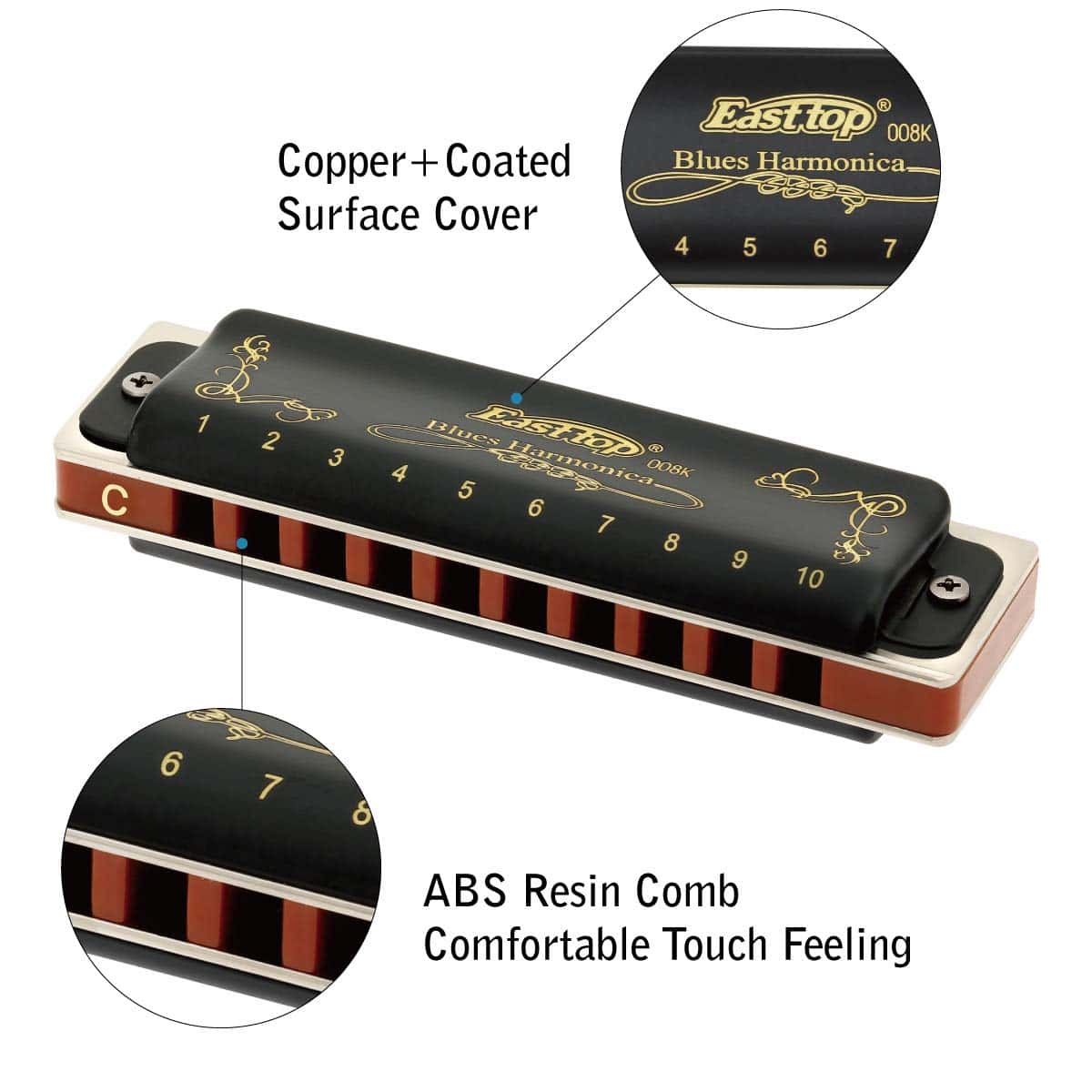 Set de 12 armónicas diatónicas de Blues East Top, Armónica - Imagen 5