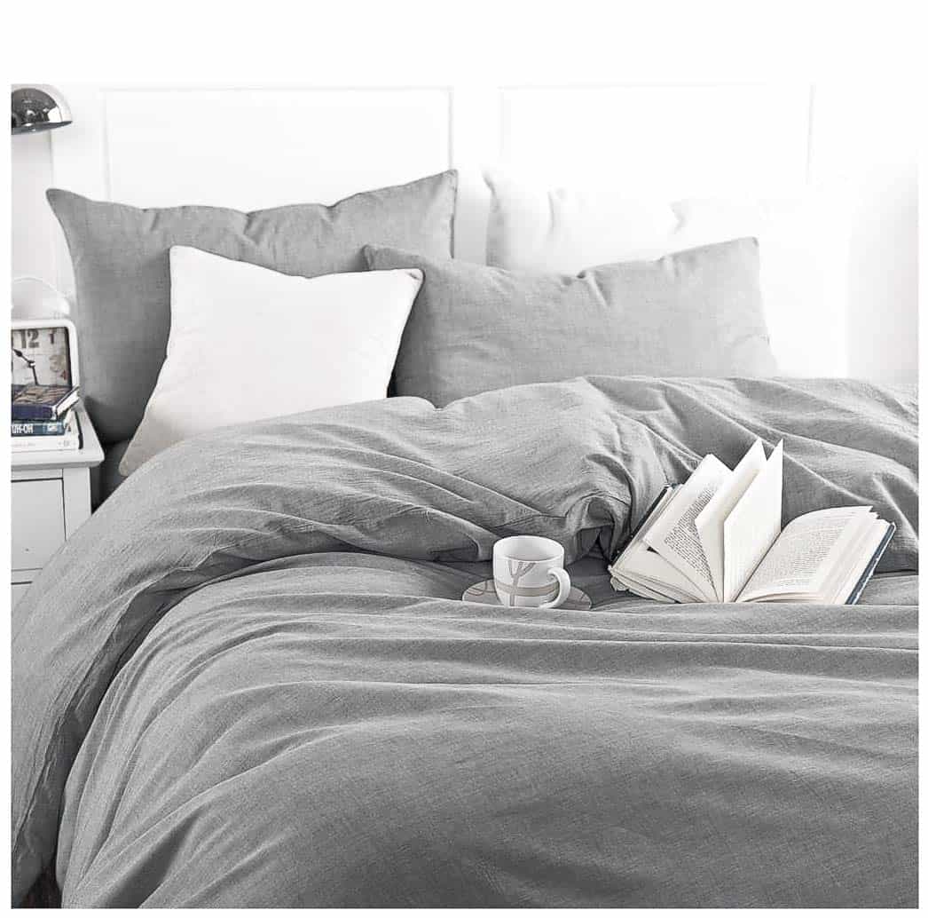Juego de Funda de Edredón de Algodón Lavado -Gris - Imagen 10