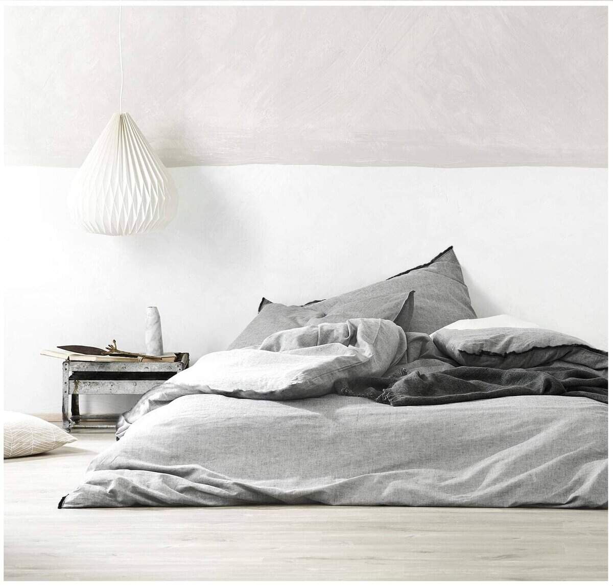 Juego de Funda de Edredón de Algodón Lavado -Gris - Imagen 9