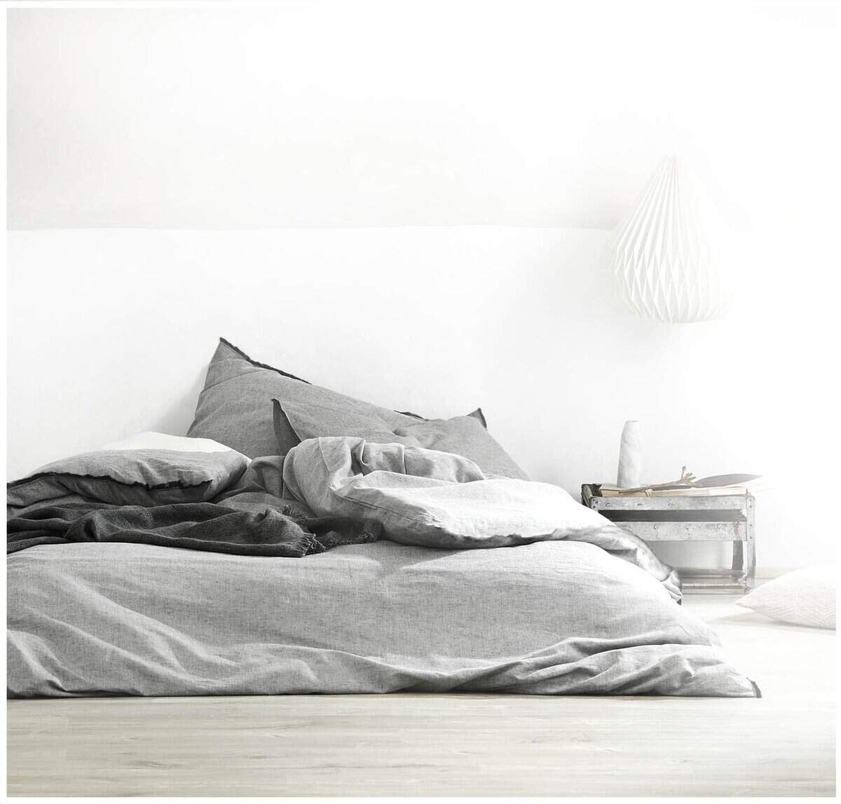 Juego de Funda de Edredón de Algodón Lavado -Gris