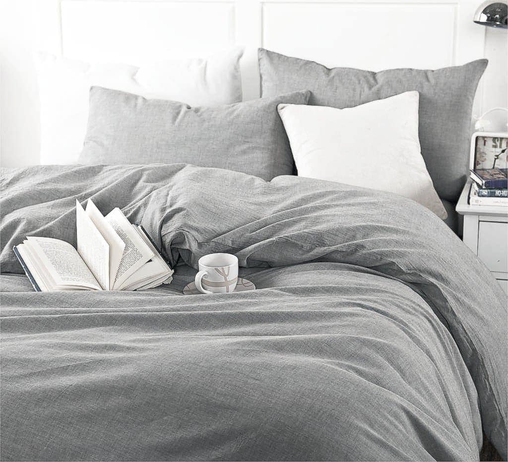 Juego de Funda de Edredón de Algodón Lavado -Gris - Imagen 8