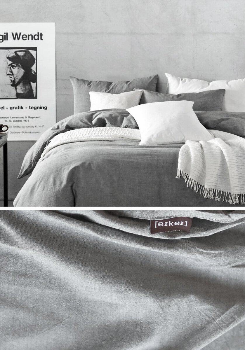 Juego de Funda de Edredón de Algodón Lavado -Gris - Imagen 6