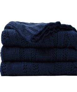 Mantas de Punto de Cable en Azul Marino Battilo para Sofá,