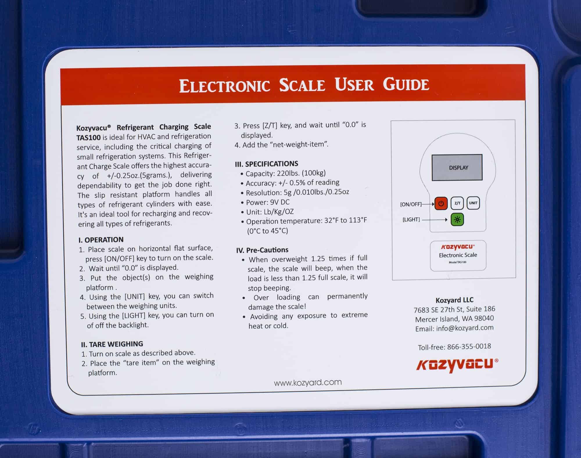 Balanza de Refrigerante Kozyvacu HVAC de 220 Libras Peso de - Imagen 5