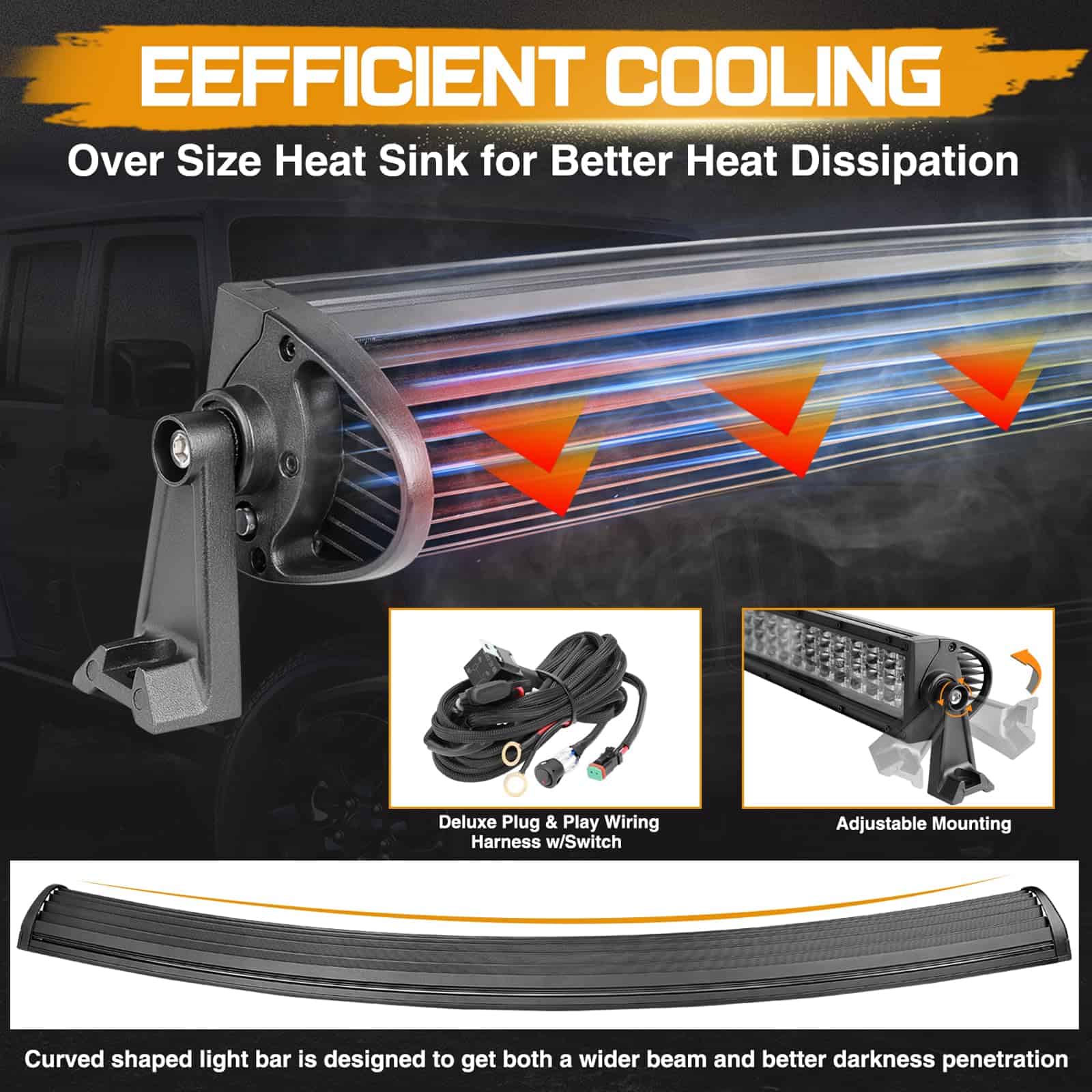 Barra de luz LED curva de 54 pulgadas, Niking Auto 832W - Imagen 8