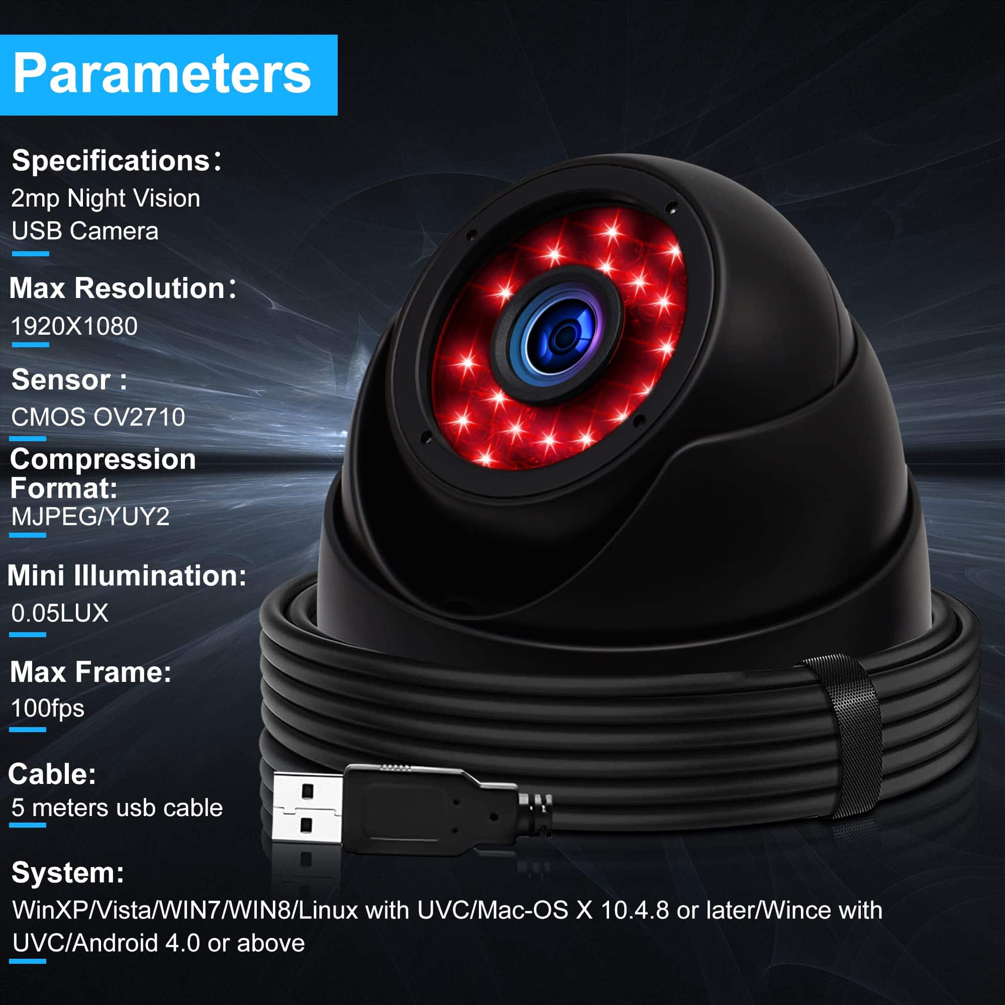 Cámara Domo ELP de 3.6mm 1080P con Visión Nocturna LED IR - Imagen 7