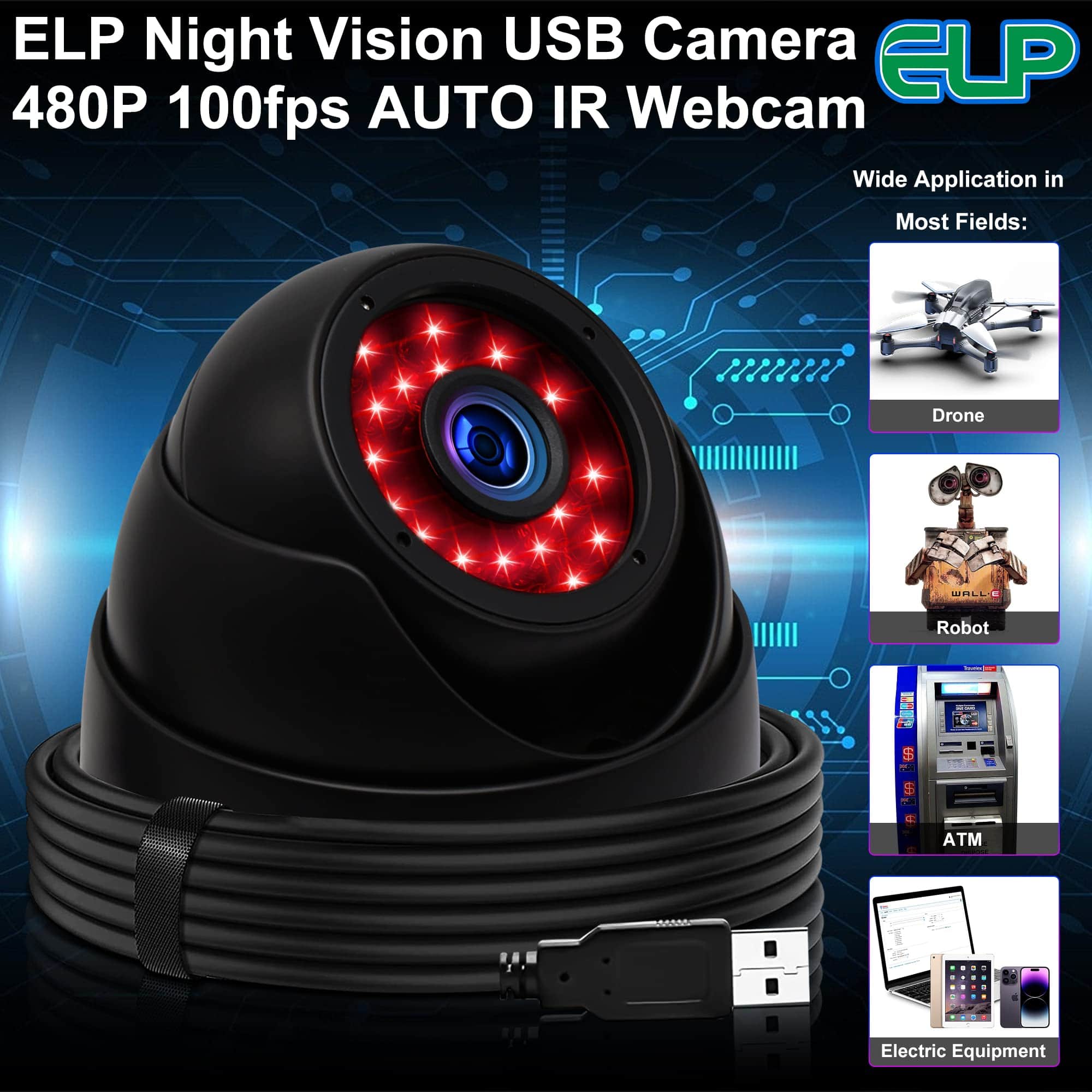 Cámara Domo ELP de 3.6mm 1080P con Visión Nocturna LED IR - Imagen 8