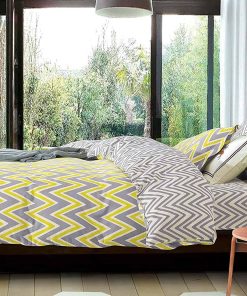 Juego de Funda nórdica de impresión Chevron Amarillo Gris