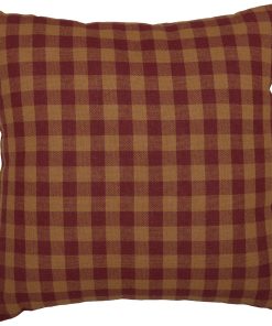 Almohada cuadrada de algodón rojo en cuadros primitivos de