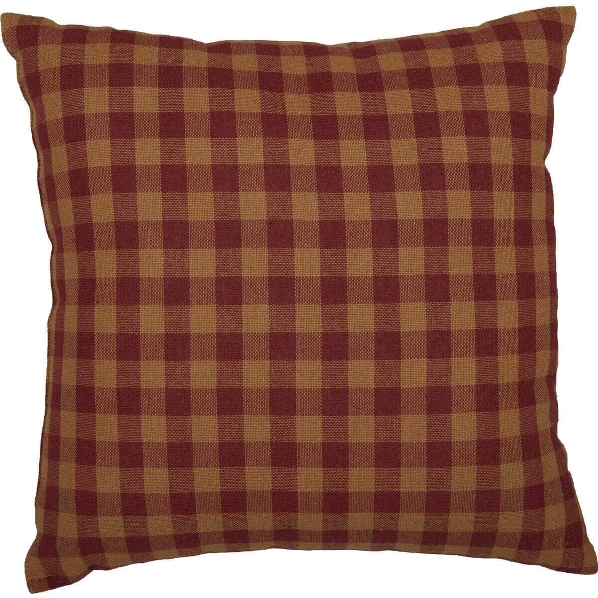 Almohada cuadrada de algodón rojo en cuadros primitivos de