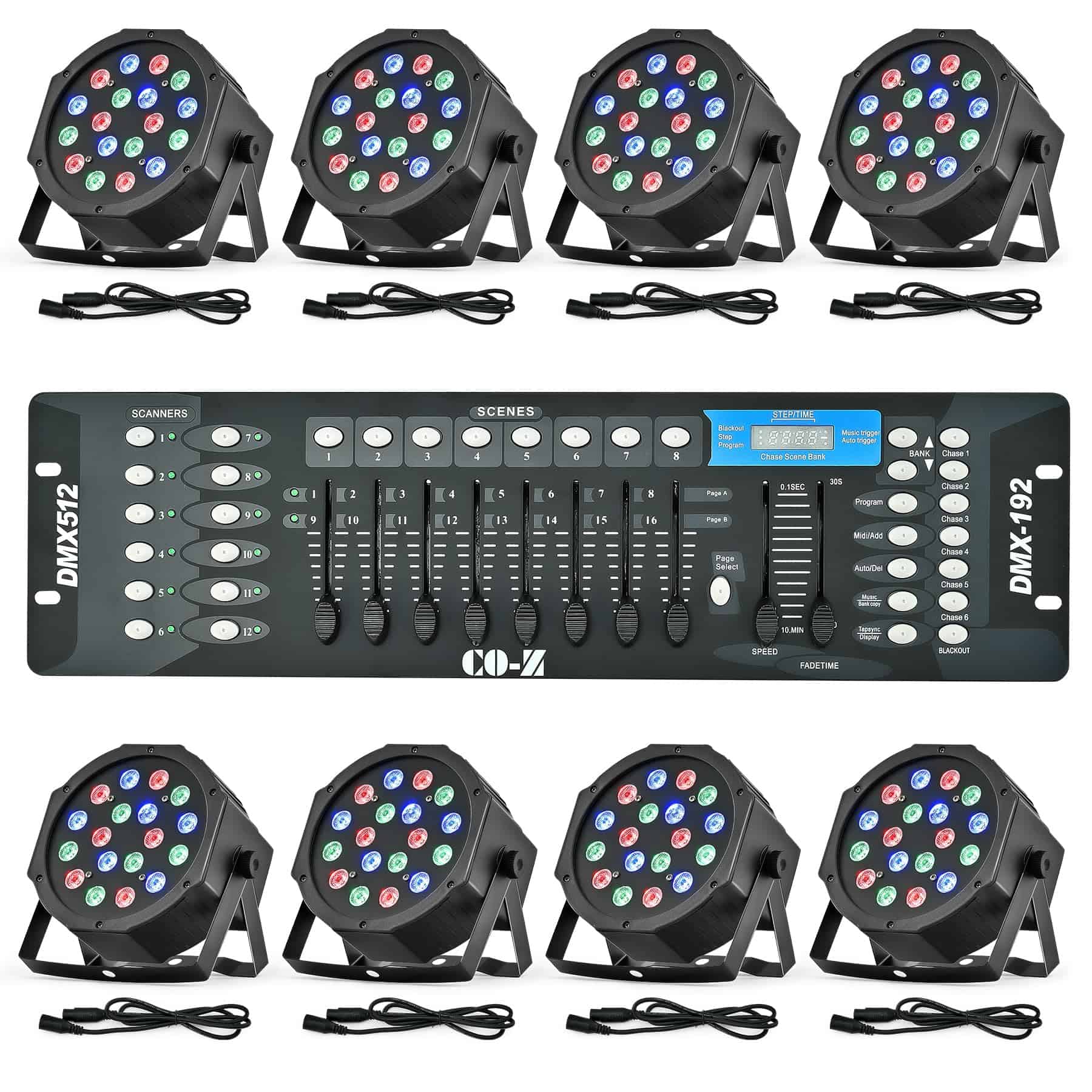 Luces de Escenario LED CO-Z DMX, 8 pcs 18x3W RGB Par Can